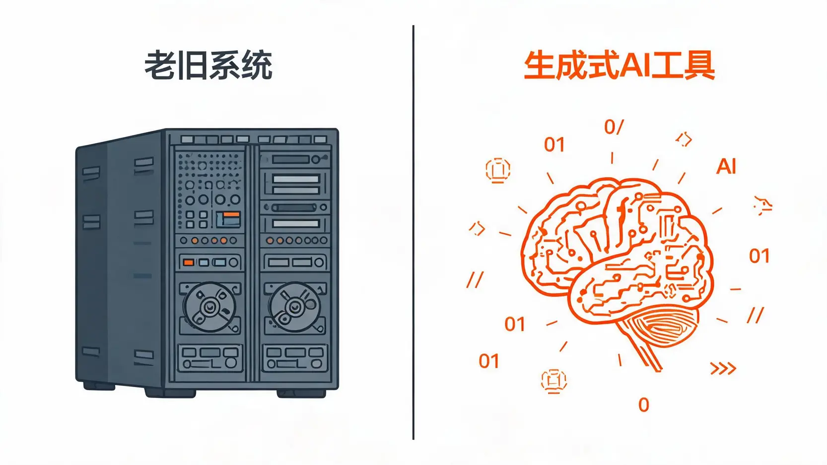 生成式AI工具与传统老旧系统对比图