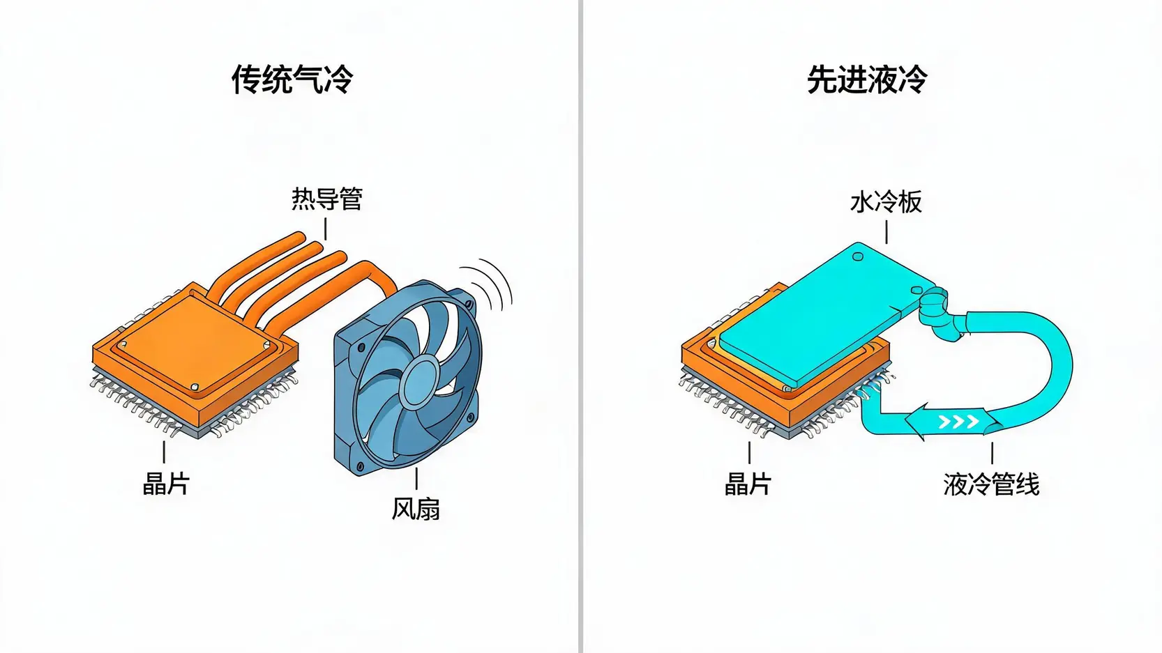 传统气冷与先进液冷技术对比图