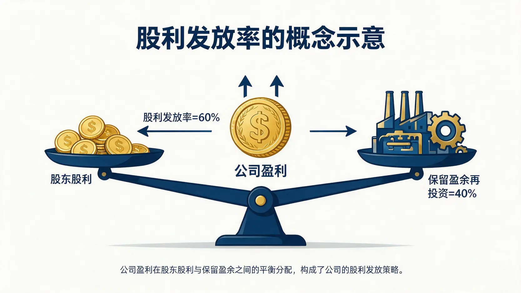 股利发放率概念图,展示了公司盈利在股东股利和保留盈余之间的平衡分配。