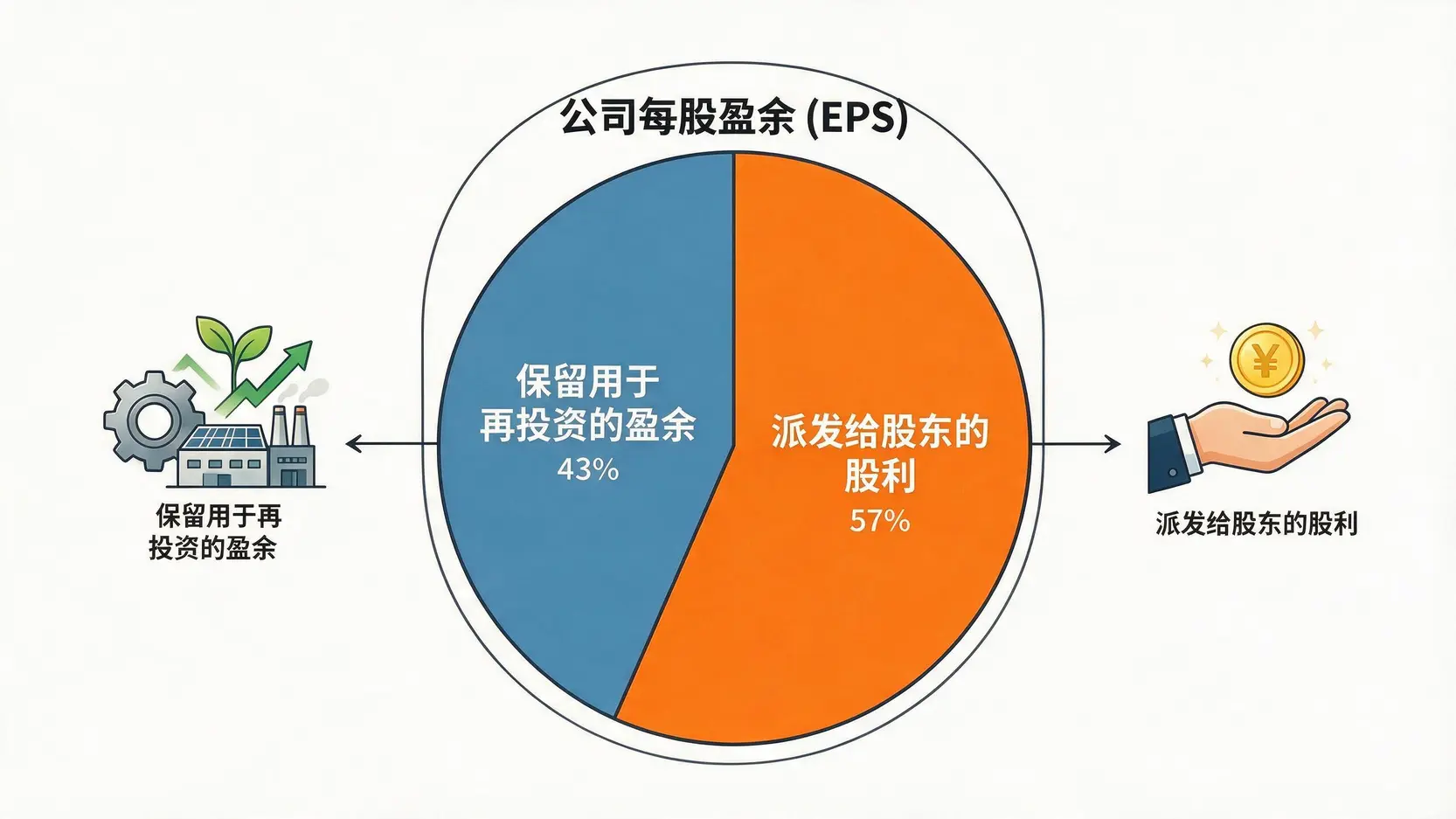 股利配发率示意图,展示公司每股盈余如何分配给股东股利和保留盈余。
